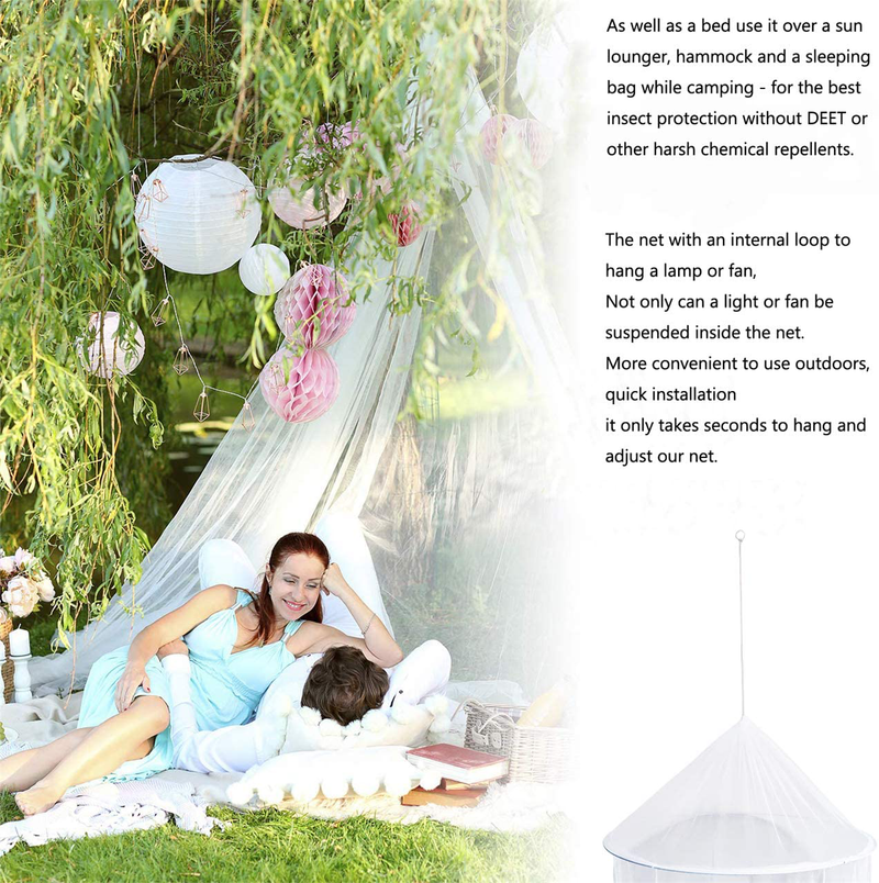 Mosquito Net for Bed, Bed Canopy with 100 Led String Lights, Ultra Large Hanging Queen Canopy Bed Curtain Netting for Baby, Kids, Girls or Adults. 1 Entry,For Single to King Size Beds | Camping