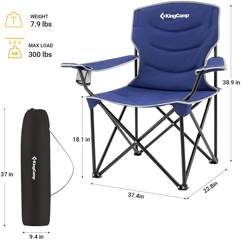 Kingcamp Oversized Camping Chairs Upgraded Widen Seat Padded Backrest Armrest Heavy Duty Camping Chairs Lawn Chairs Folding Outdoor Sports Chairs for Adults with Cup Holder Supports 300 Lbs