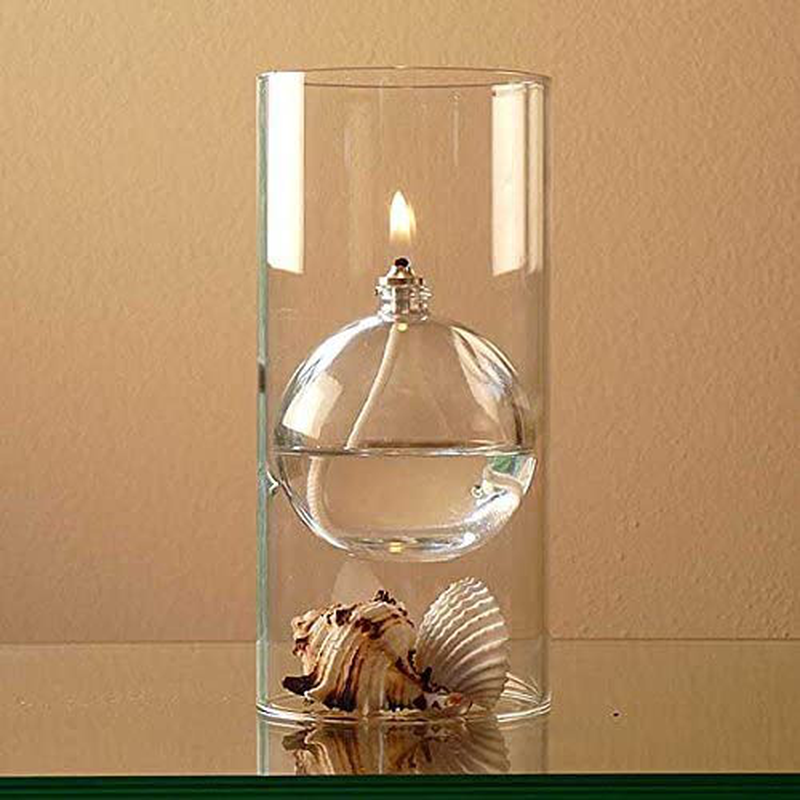 Firefly Modern Transcend Clear Glass Oil Lamp | 2-Piece Borosilicate Glass Includes Bliss Oil Candle Suspended in The Hurricane Candle Holder Sleeve