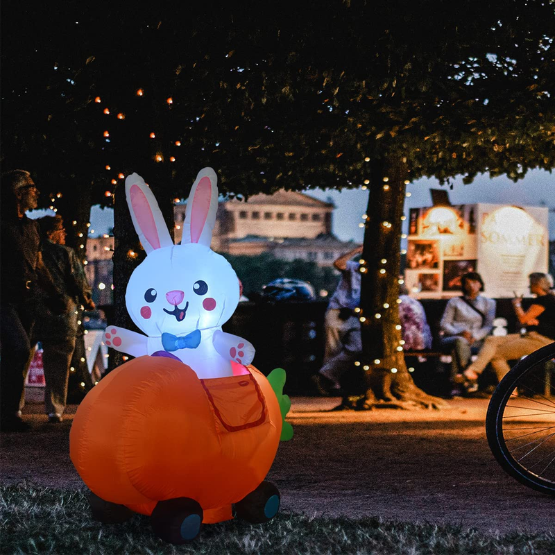 COMIN Easter Inflatable 4.5FT Carrot Cart Bunny with Built-In Leds Blow up Yard Decoration for Holiday Party Indoor, Outdoor, Yard, Garden, Lawn