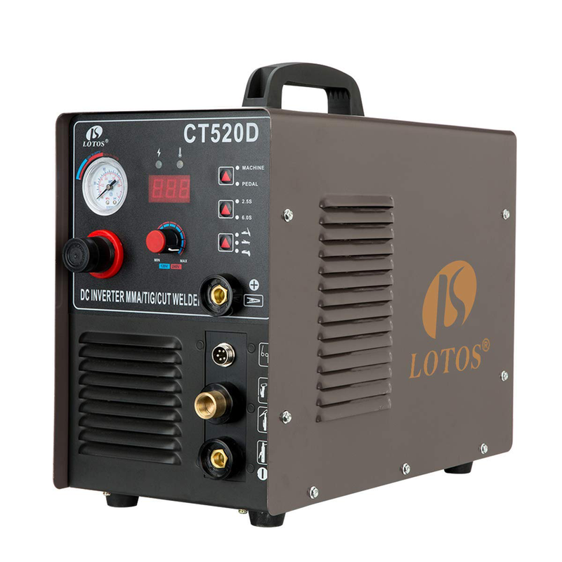 Lotos CT520D 50 AMP Air Plasma Cutter, 200 AMP Tig and Stick/MMA/ARC Welder 3 in 1 Combo Welding Machine, ½ Inch Clean Cut, Brown