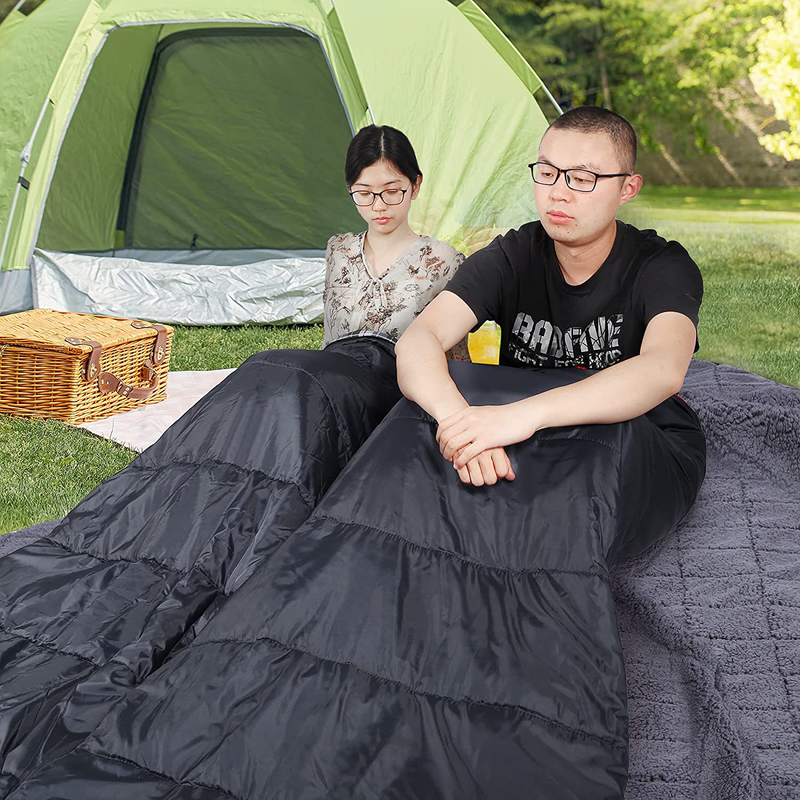 REDCAMP Double Sleeping Bag for Adults, 2 Person Cold Weather Queen Size Flannel Sleeping Bags for Camping, Black/Navy Blue