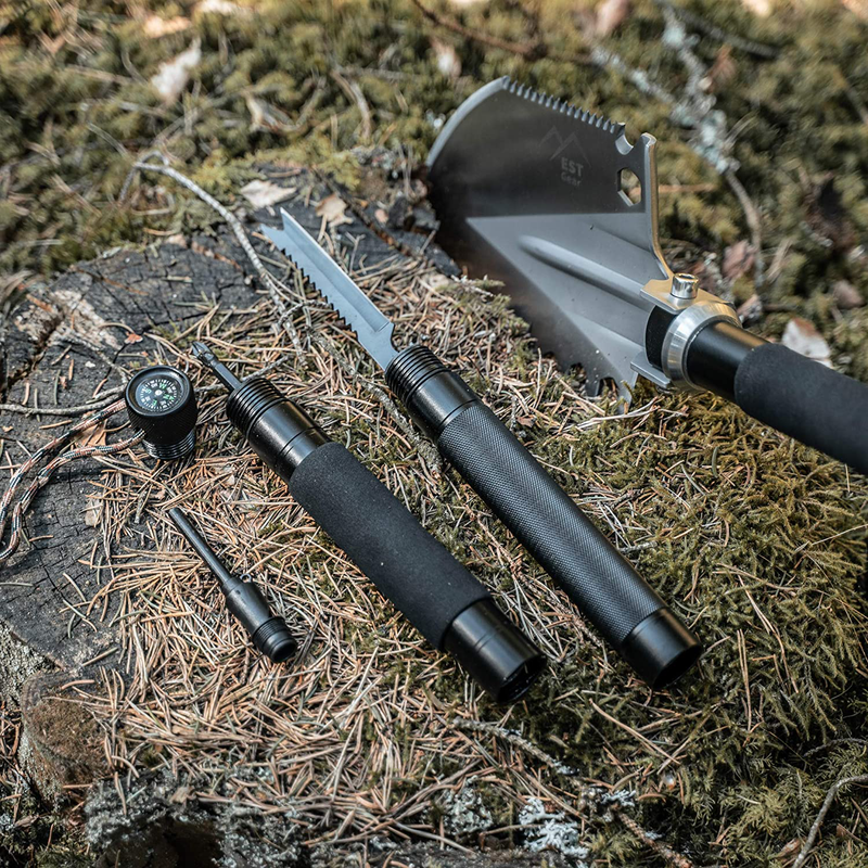 EST Gear Survival Shovel | the Ultimate Survival Tool | Military Gear Folding Shovel | Compact Tactical Entrenching Tool Perfect for Camping, Backpacking and Emergencies | Lifetime Replacement