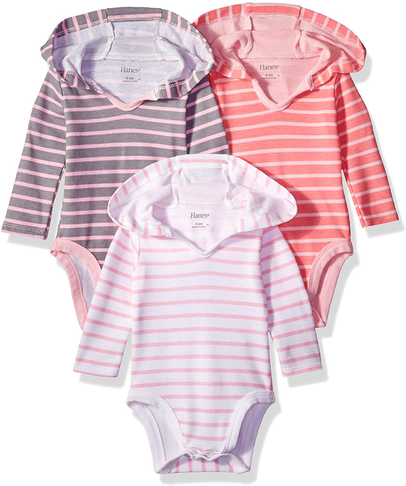 Hanes Baby-Girls Ultimate Baby Flexy 3 Pack Hoodie Bodysuits