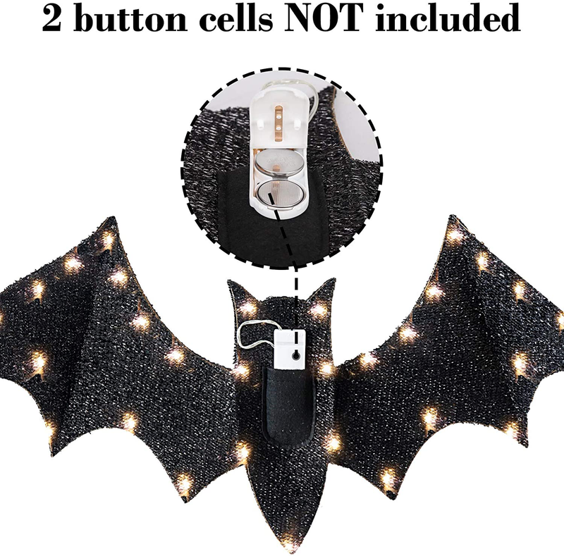 Ivenf Halloween Decorations, 24 inches 3D Glitter Scary Hanging Bat with Lights, Yard Porch Wall Party Decor Outdoor