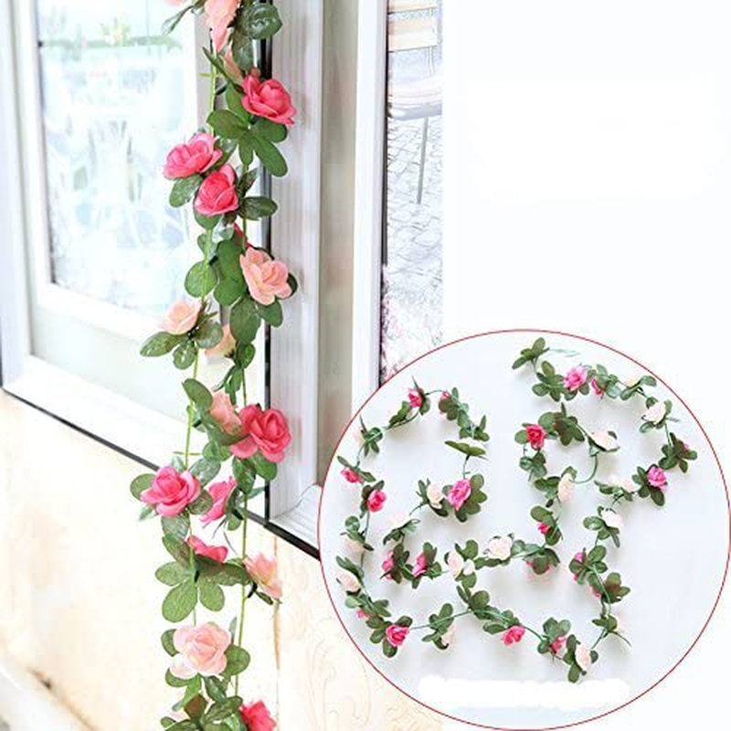 Meiliy 2 Pack 8.2 FT Fake Rose Vine Flowers Plants Artificial Flower Home Hotel Office Wedding Party Garden Craft Art Decor Pink Ml-021Pi…