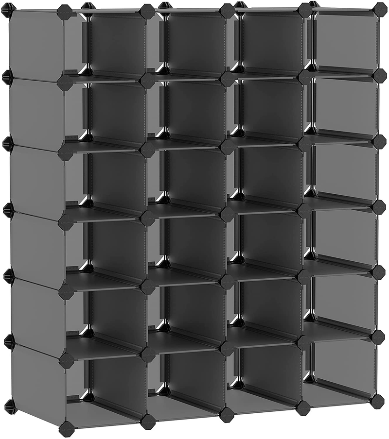SONGMICS Shoe Rack, 24-Cube Plastic Shoe Storage Organizer Unit, Modular Cabinet, Space Saving for Entryway Hallway Living Room Bathroom, 53.1 X 14.2 X 41.3 Inches, Gray ULPC046G01