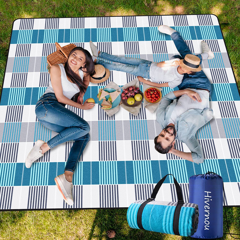 Hivernou Picnic Blanket,Picnic Blanket Waterproof Foldable with 3 Layers Material,Extra Large Picnic Blanket Picnic Mat Beach Blanket 80"x80" for Camping Beach Park Hiking Fireworks,Larger & Thicker