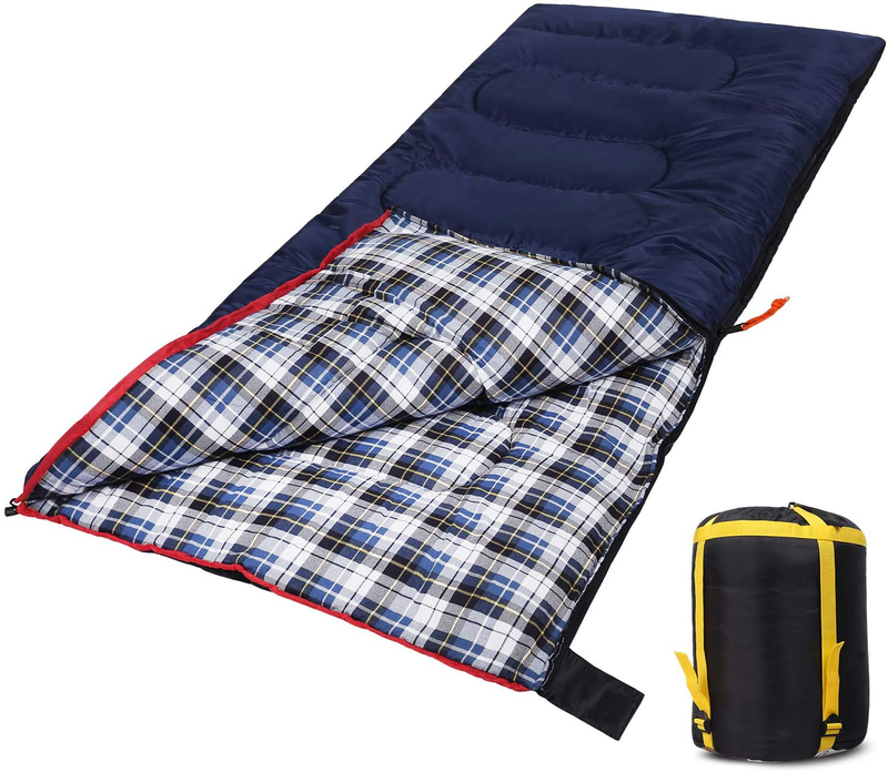 Domaker Lightweight Camping Sleeping Bag for Adults, Compact Backpacking Sleeping Bag for Hiking Travel, 3 Seasons Warm Flannel Sleeping Bag with Stuff Sack for Men/Women, Blue 2/3/4Lbs