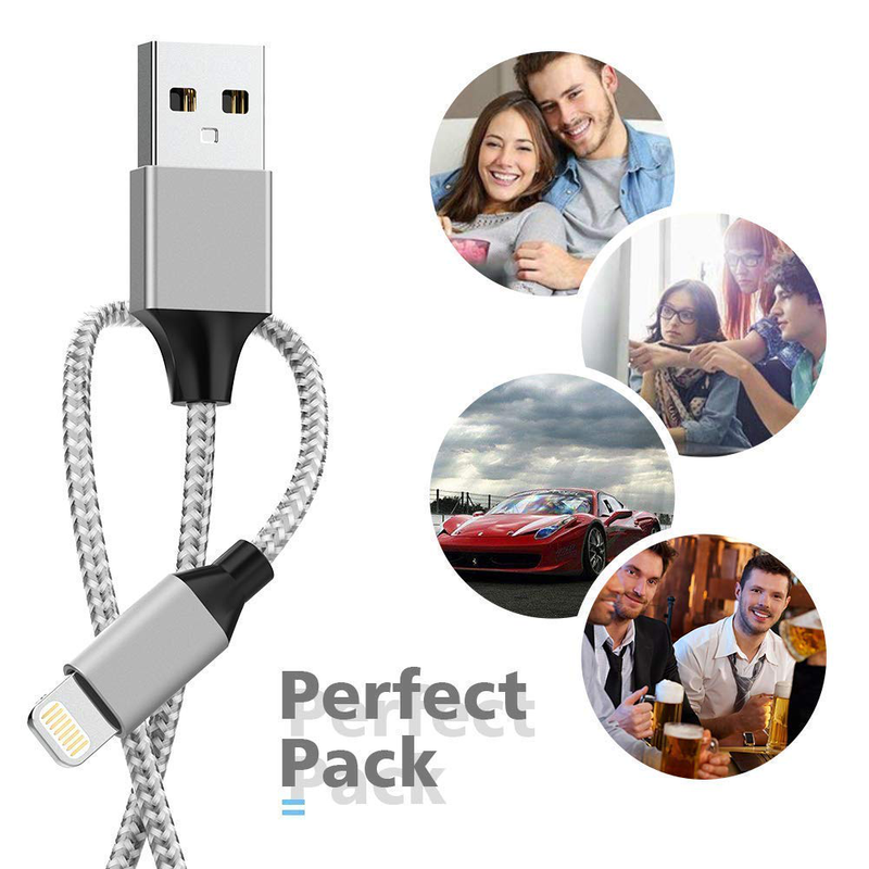 YEFOOT iPhone Charger [MFi Certified] 6Pack[3/3/6/6/6/10ft] Cable Compatible iPhone 12Pro Max/12Pro/12/11Pro Max/11Pro/11/XS and More-Silver&White