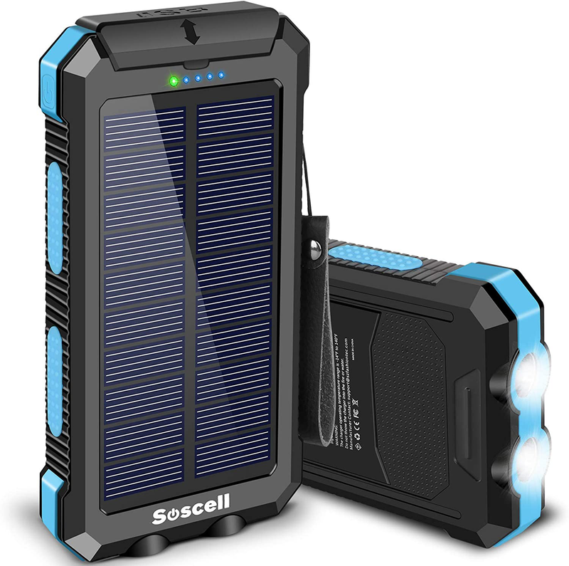 Solar Charger 20000Mah, Suscell Portable Solar Power Bank for Cell Phone, Dual 5V/2.1A USB Ports Output, 2 Led Flashlight, Perfect for Outdoor Activities, Compatible with Smartphones and Other Devices