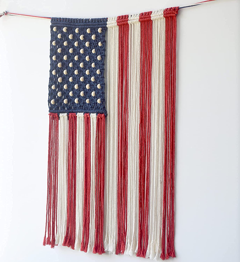 Macrame Wall Hanging American Flag Wall Decor Boho Patriotic Decor Memorial Day Fourth of July wall Art Home décor 22*37(No Stick)
