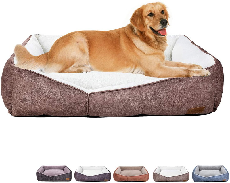 Coohom Rectangle Washable Dog Bed,Warming Comfortable Square Pet Bed Simple Design Style,Durable Dog Crate Bed for Medium Large Dogs (30 INCH, Purple)