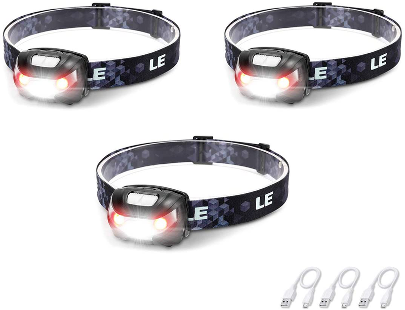 LE LED Headlamp Rechargeable, Super Bright, 5 Modes, IPX4 Waterproof, Adjustable and Comfortable Headlamp Flashlights for Adults and Kids, 2 Pack