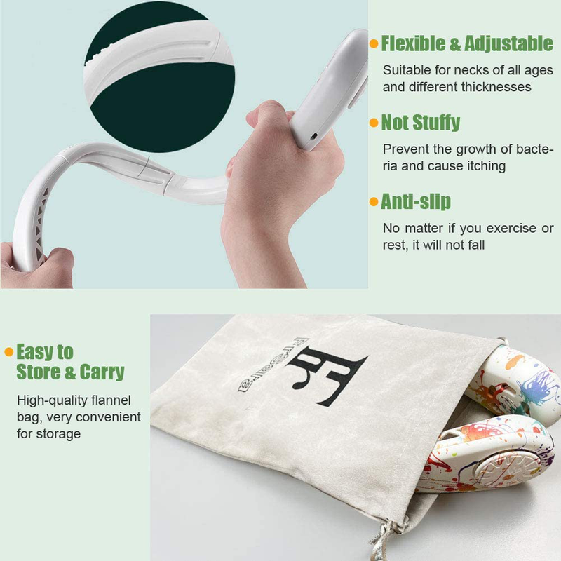 FrSara Neck Fan, Portable Fan Strong Wind, Adjustable, 360° Cooling, Super Quiet, No Blade Fan Design, No Hair Twisting, Even Air Volume On Both Sides, Non-Slip Material, Short Charging, Long Use Time