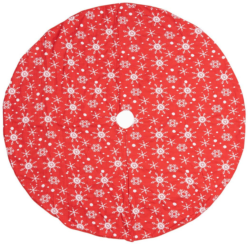 GIGALUMI Red Christmas Tree Skirt with Snowflakes, Christmas Tree Skirts 48 inch Perfect, Traditional Christmas Tree Mat Double Layers for Xmas Party Decoration