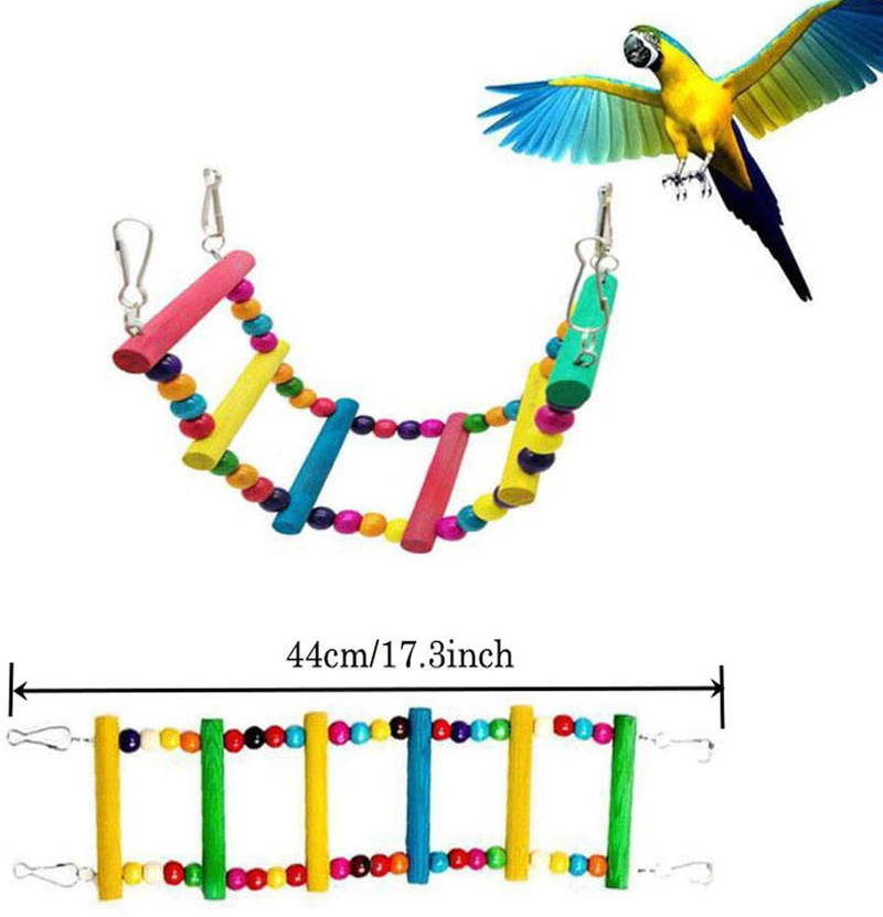 ESRISE 7 Pcs Bird Parakeet Cockatiel Parrot Toys, Hanging Bell Pet Bird Cage Hammock Swing Climbing Ladders Toy Wooden Perch Chewing Toy for Small Parrots, Conures, Love Birds, Finche