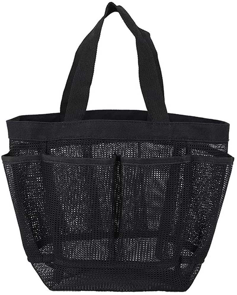 Mesh Shower Caddy Basket,Portable Foldable Tote Bag Toiletry for Bathroom Accessories, Large Capacity Beach Bag, College Dorm Room Essentials (Black)