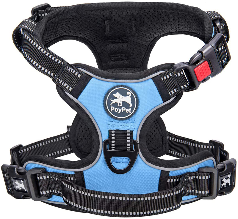 PoyPet No Pull Dog Harness, No Choke Front Lead Dog Reflective Harness, Adjustable Soft Padded Pet Vest with Easy Control Handle for Small to Large Dogs