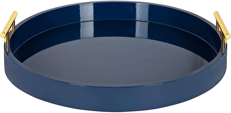 Kate and Laurel Lipton Modern Round Tray, 15.5" Diameter, Navy Blue and Gold, Decorative Accent Tray for Storage and Display