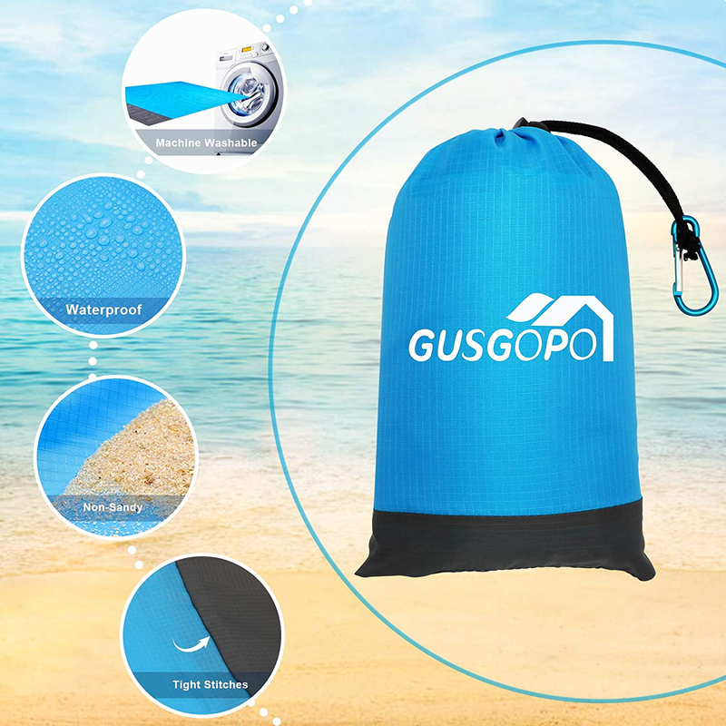 Gusgopo Beach Blanket, 79''×83'' Picnic Blankets Waterproof Sandproof for 4-7 Adults, Oversized Lightweight Beach Mat, Portable Picnic Mat, SandProof Mat for Travel, Camping with Waterproof Case