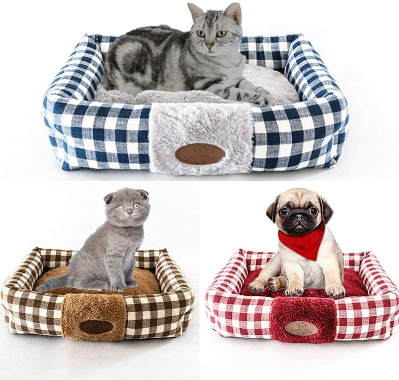 Decdeal Large Cat Beds for Indoor Cats, Plush Soft Pet Bed, Indoor Cat Beds & Dog Beds, Rectangle Cushion Bed Pet Supplies, Machine Washable, Slip-Resistant Bottom