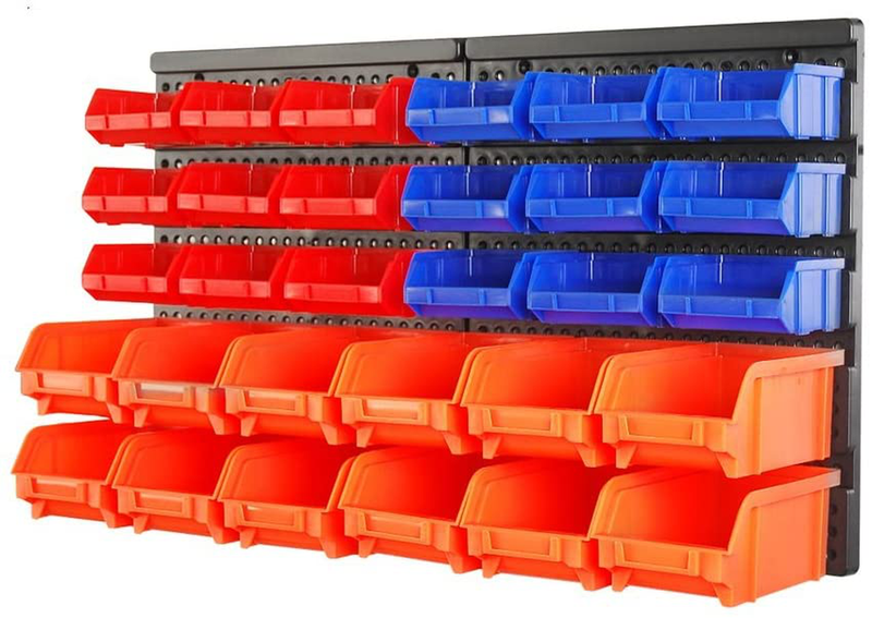 HORUSDY Wall Mounted Storage Bins Parts Rack 30PC Bin Organizer Garage Plastic Shop Tool, Tools for Men Tools Gift