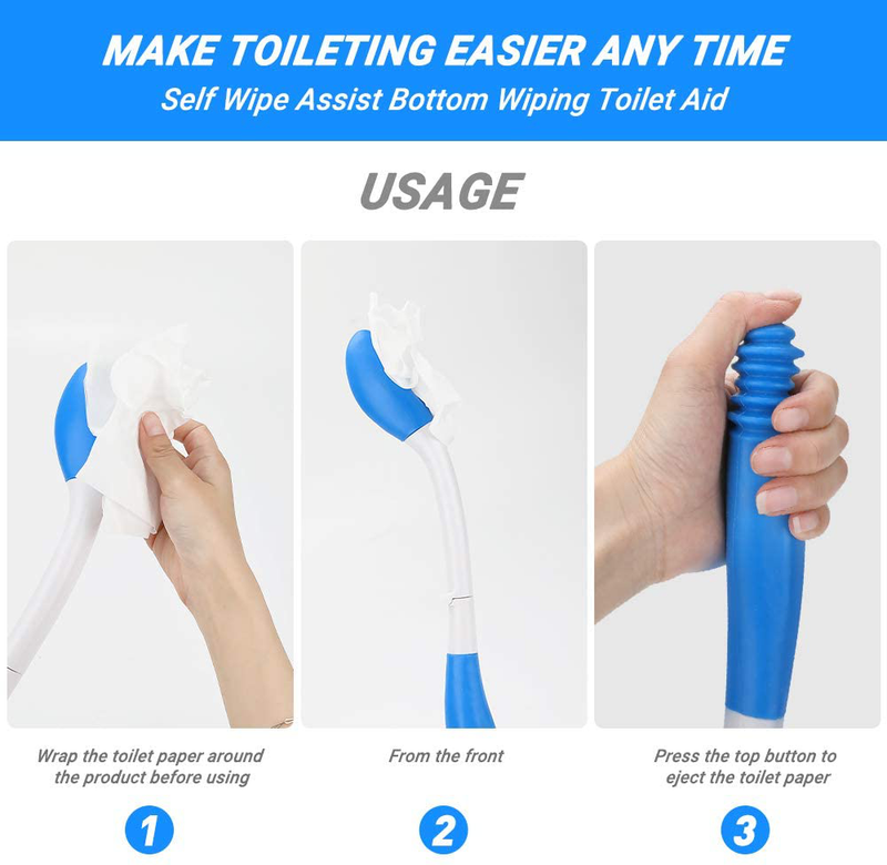 Foldable Toilet Aids for Wiping, Jhua 15.7" Long Reach Comfort Wipe Bottom Grips, Toilet Paper Aids Tools Tissue Grip Self Wipe Assist Holder, Blue
