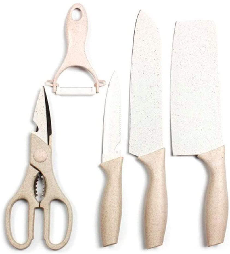 Neal LINK Kitchen Knife Set Non Slip Sheaths Grip Zirconium Blade Cut Slice Resistance Peeler