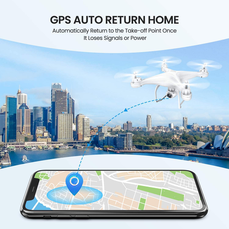 Potensic T25 Drone with 2K Camera for Adults, RC FPV GPS Drone with WiFi Live Video, Auto Return Home, Altitude Hold, Follow Me, Custom Flight Path, 2 Drone Batteries and Carrying Case
