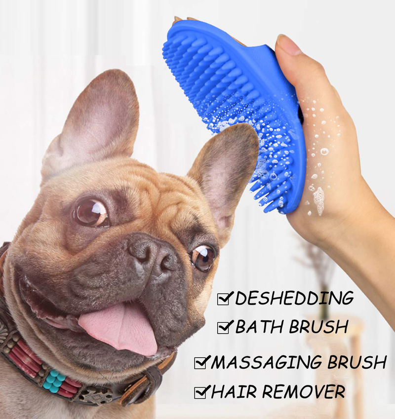 Kwispel 2 Pcs Dog Grooming Brush, Pet Shampoo Brush Dog Bath Grooming Shedding Brush Soothing Massage Rubber Comb with Adjustable Strap for Short Long Haired Dogs and Cats