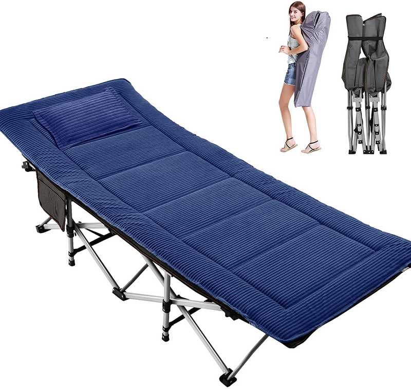 Folding Camping Cots for Adults Heavy Duty Cot with Carry Bag, Portable Durable Sleeping Bed for Camp Office Home Use Outdoor Cot Bed for Traveling (2Pack -Blue with Mattress)