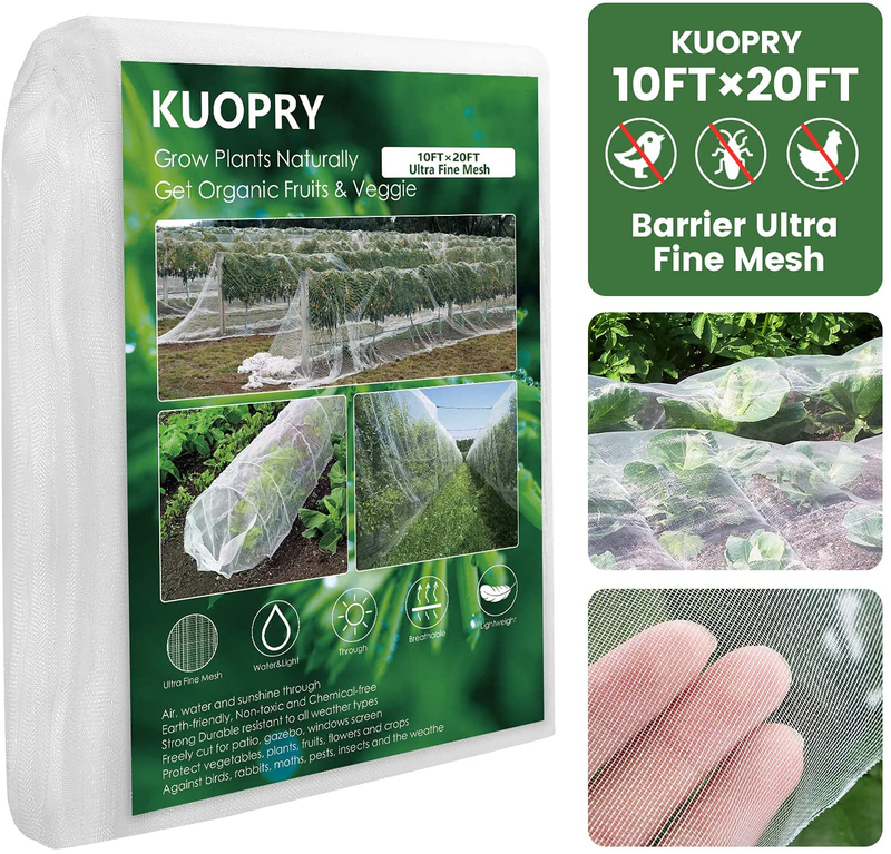 Kuopry 10X33 Ft Plant Covers Freeze Protection anti Bird Netting Mesh, Ultra Fine Mesh Protection Mosquito Netting, Green Garden Netting Protect Fruit and Vegetables from Birds and Animals-White