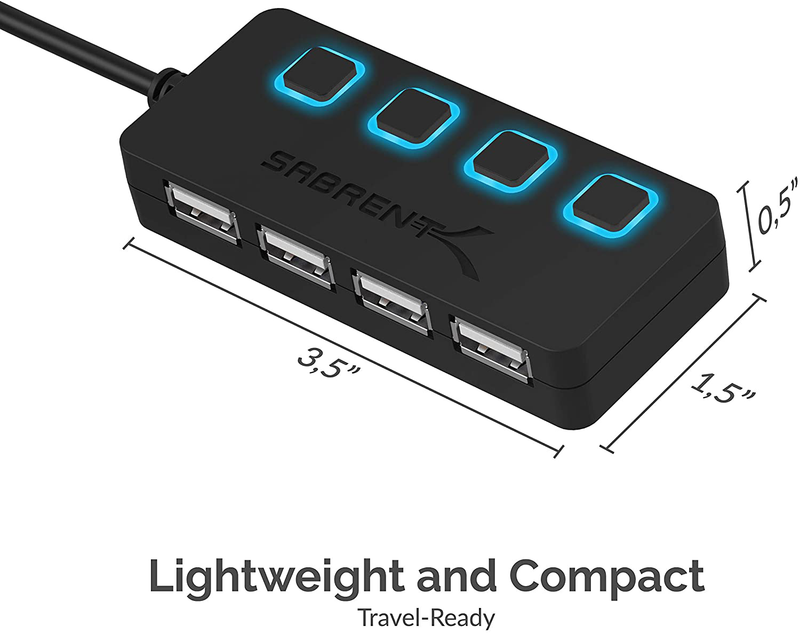 Sabrent 4-Port USB 2.0 Data Hub with Individual LED Lit Power Switches [Charging NOT Supported] for Mac & PC (HB-UMLS)