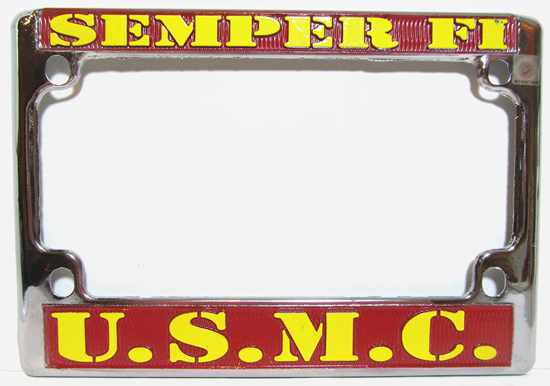 US Marines Chrome Motorcycle License Plate Semper Fi Frame USMC