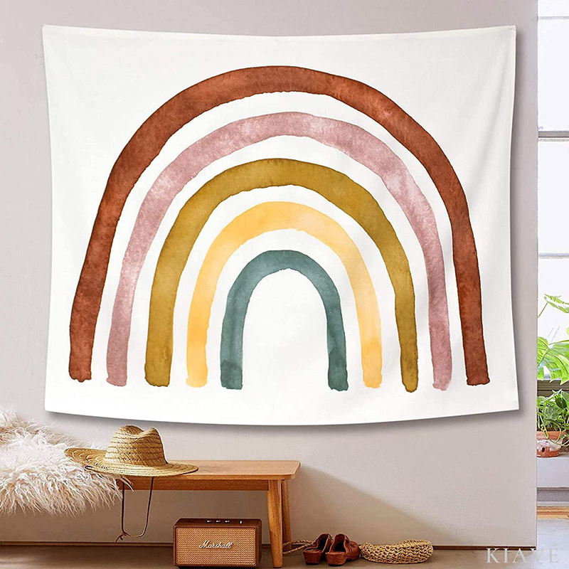 KIAVÉ Premium Rainbow Tapestry Wall Decor, Luxurious Duck Cotton, 56"x46" Rainbow Wall Hanging for Girls, Hand Sewn Edges, Muted Boho Colors, Rainbow Decor for Girls Bedroom, Nursery, Playroom