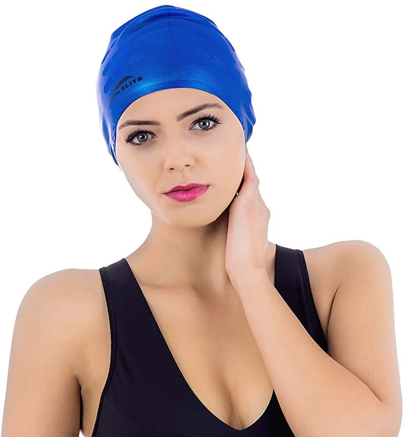Swim Cap for Long Hair - Silicone Swimcap for Long Hair | Swimming Caps for Women & Men | Silicone Swim Caps for Long Hair - Bathing Cap to Keep Your Hair Dry