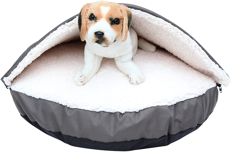 Long Rich Durable Oxford to Sherpa Pet Cave and round Pet Bed, 25", with Removable Top and Insert, by Happycare Textiles