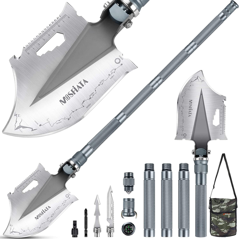 Mosfiata Folding Camping Shovel, 40'' Axe-Type Multifunctional Military Shovel, 30 in 1 Survival Shovel with Lengthened Handle Thickened Shovelhead for Camping, Hiking, Backpacking, Gardening
