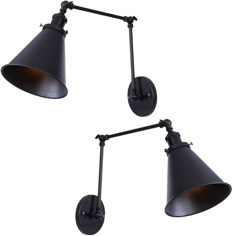Lzoahi Black Vintage Industrial Wall Mount Light Wall Sconces Lamps Angle Adjustable up down Light Wall Lamp Retro Swing Arm Wall Sconce Harwire Set of Two