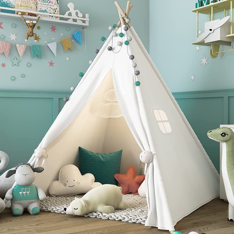 Sumbababy Teepee Tent for Kids with Carry Case, Natural Cotton Canvas Teepee Play Tent, Toys for Girls/Boys Indoor & Outdoor Playing