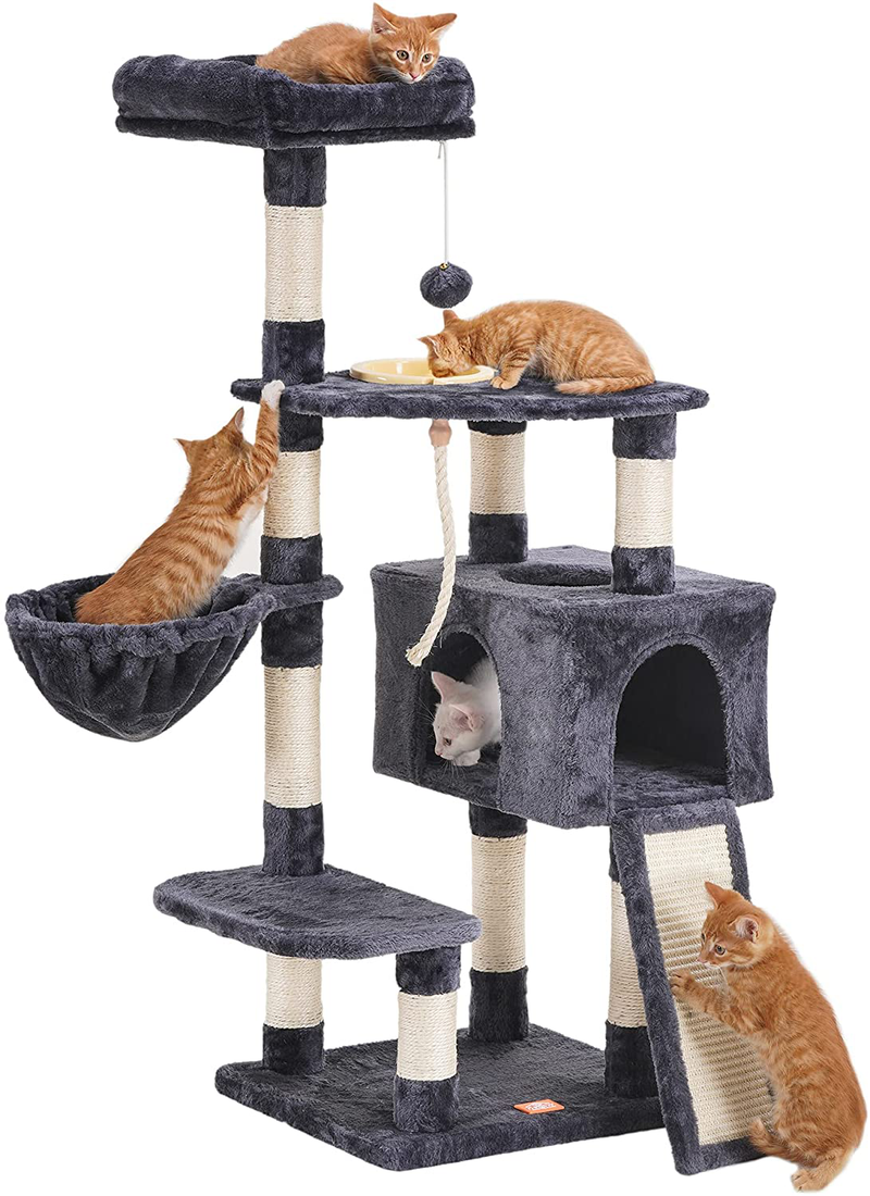 Heybly Cat Tree Cat Tower for Indoor Cats Multi-Level Cat Furniture Condo with Feeding Bowl and Scratching Board