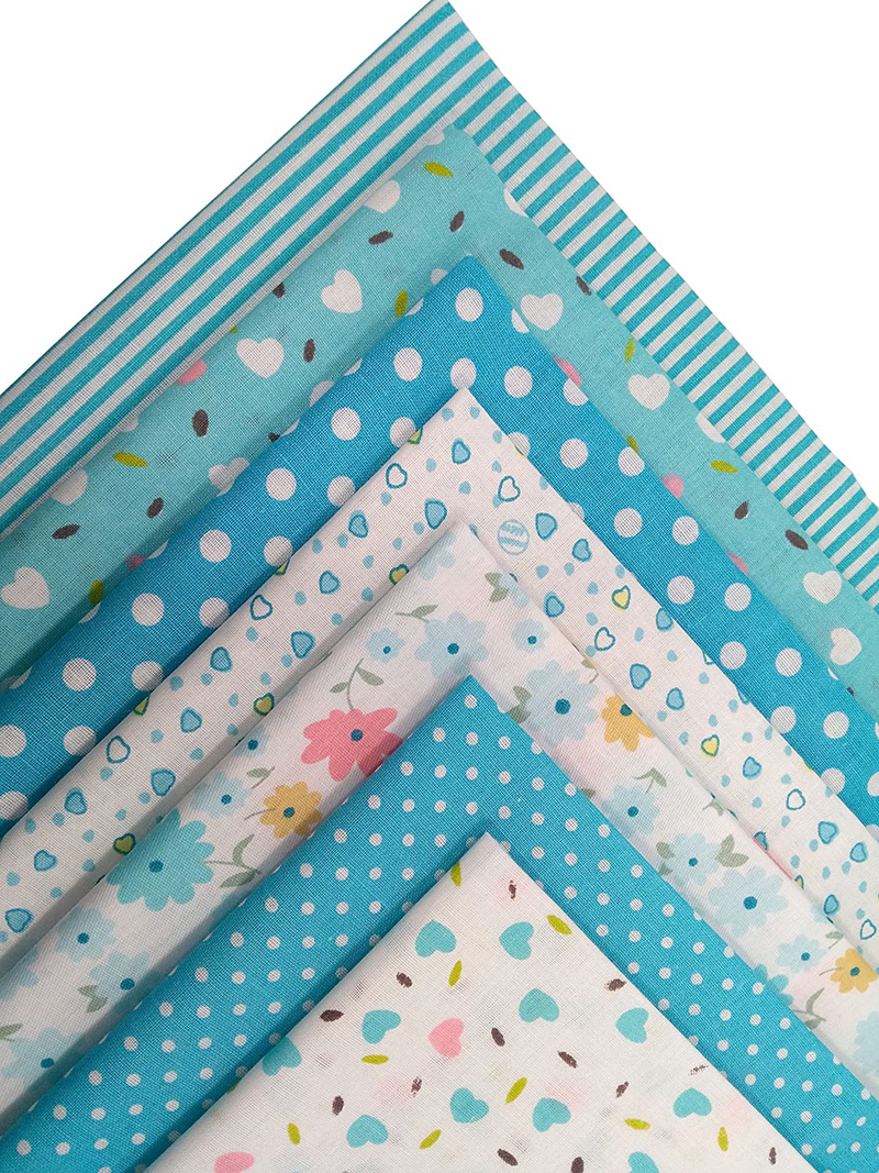 levylisa 19.7” x 19.7” 7pcs Blue Printing Floral Dot Stripe Cotton Quilting Fabric Quarter Bundle Patchwork Quilting Fabric Sets Sewing Fabric Patchwork Flower Dots DIY Quilting Handmade Craft