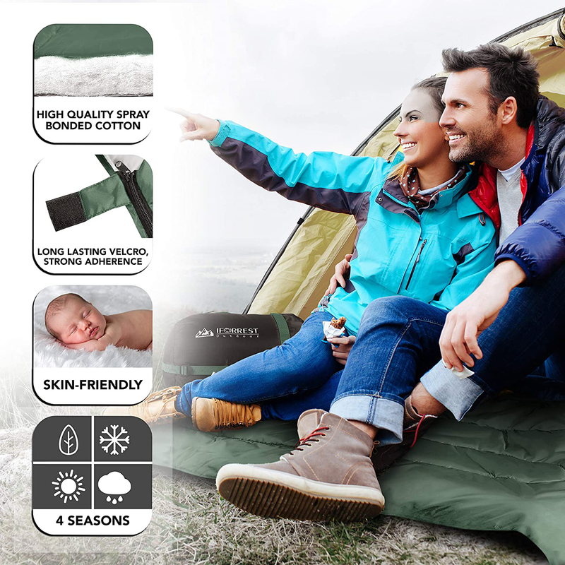 IFORREST Double Sleeping Bag for Adults - 2 Person Cold Weather (3-4 Seasons) Camping Bed, Extra-Wide & Warm, King Size XL with 2 Pillows