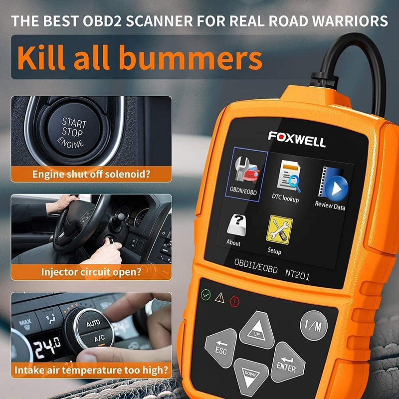 FOXWELL NT201 OBD2 Scanner Check Engine Light Car Code Reader Emission Analyzer Car Diagnostic Scanner for All Cars