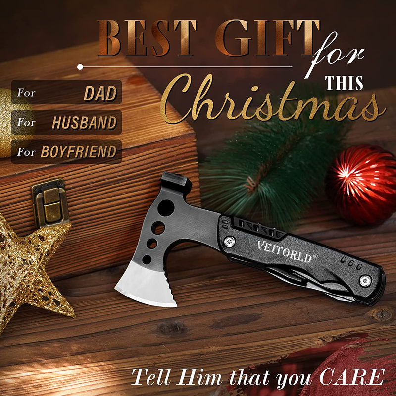 Gifts for Men Dad, Camping Accessories, Survival Gear and Equipment, Unique Hunting Fishing Gift Ideas for Him Boyfriend Husband Teenage Boys, Cool Gadgets, Multitool Axe