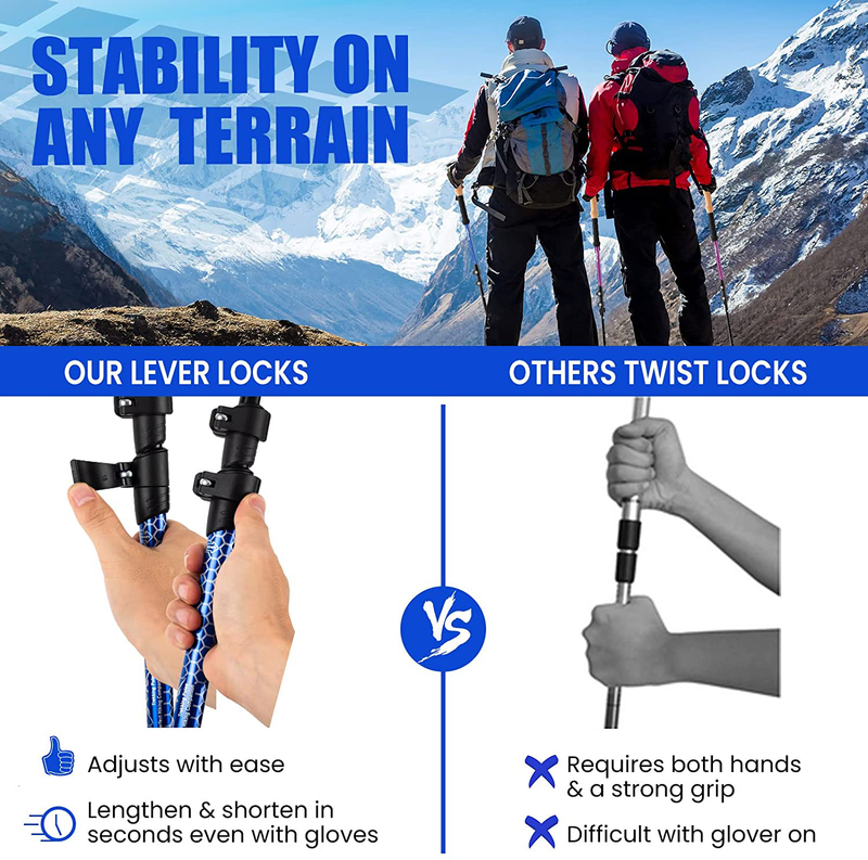 Hiipeak Lightweight Trekking Poles - 1 Pair Adjustable Hiking Sticks- Collapsible Walking Poles - Cork Grip- Aluminum 7075-Quick Flip-Lock for Hiking, Camping & Backpacking