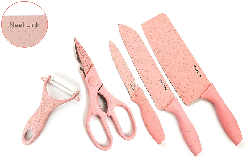 Neal LINK Kitchen Knife Set Non Slip Sheaths Grip Zirconium Blade Cut Slice Resistance Peeler