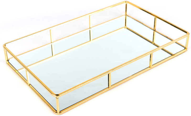 Houseables Mirrored Tray, Decorative Countertop Organizer, Gold, 16" x 9", Ornate Vanity Décor, Bathroom Accessories, Perfume Plate, Jewelry Box, Makeup Holder, Coffee Table Catchall, Brass
