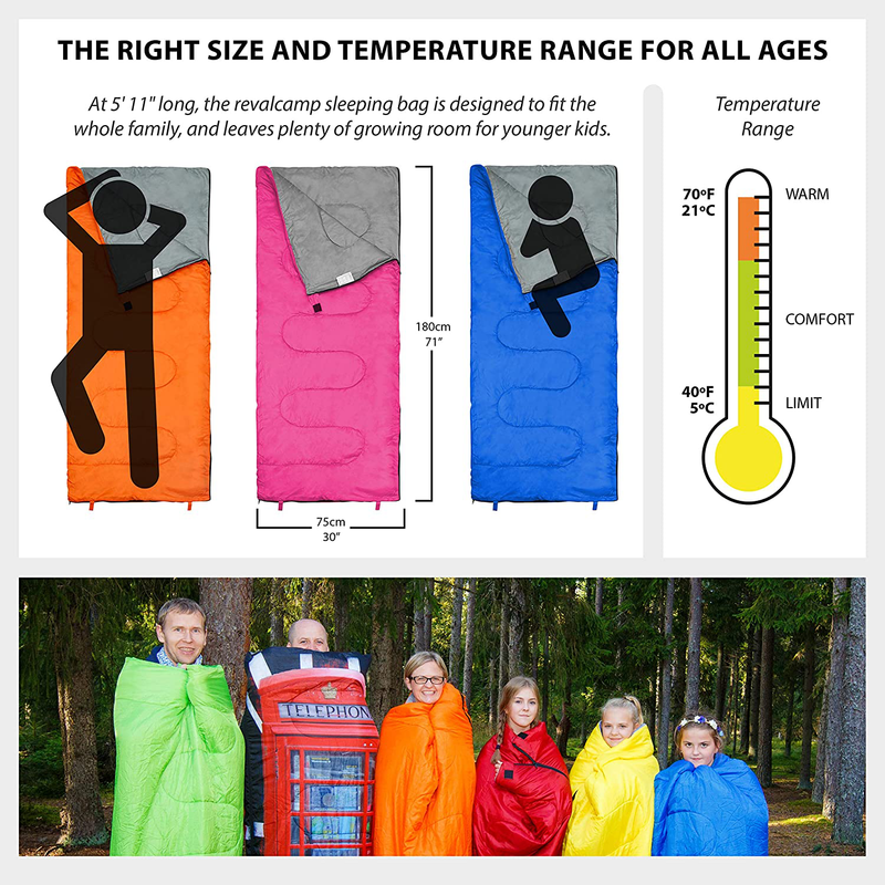 REVALCAMP Sleeping Bag Indoor & Outdoor Use. Great for Kids, Boys, Girls, Teens & Adults. Ultralight and Compact Bags Are Perfect for Hiking, Backpacking & Camping